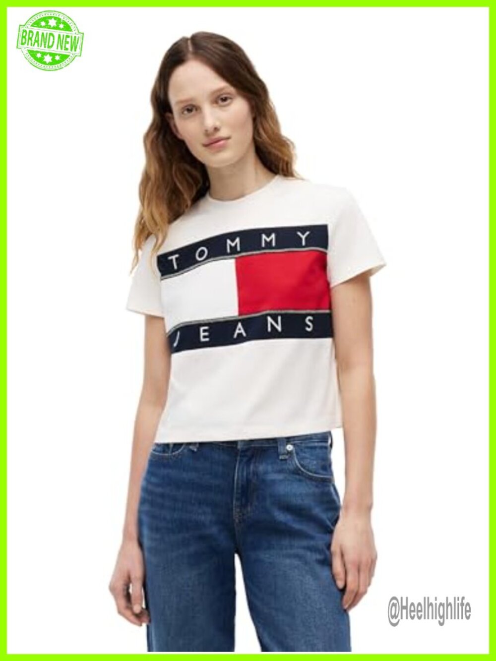 Women's Cotton Graphic Crewneck Short Sleeve T-Shirt Flag Logo Tee